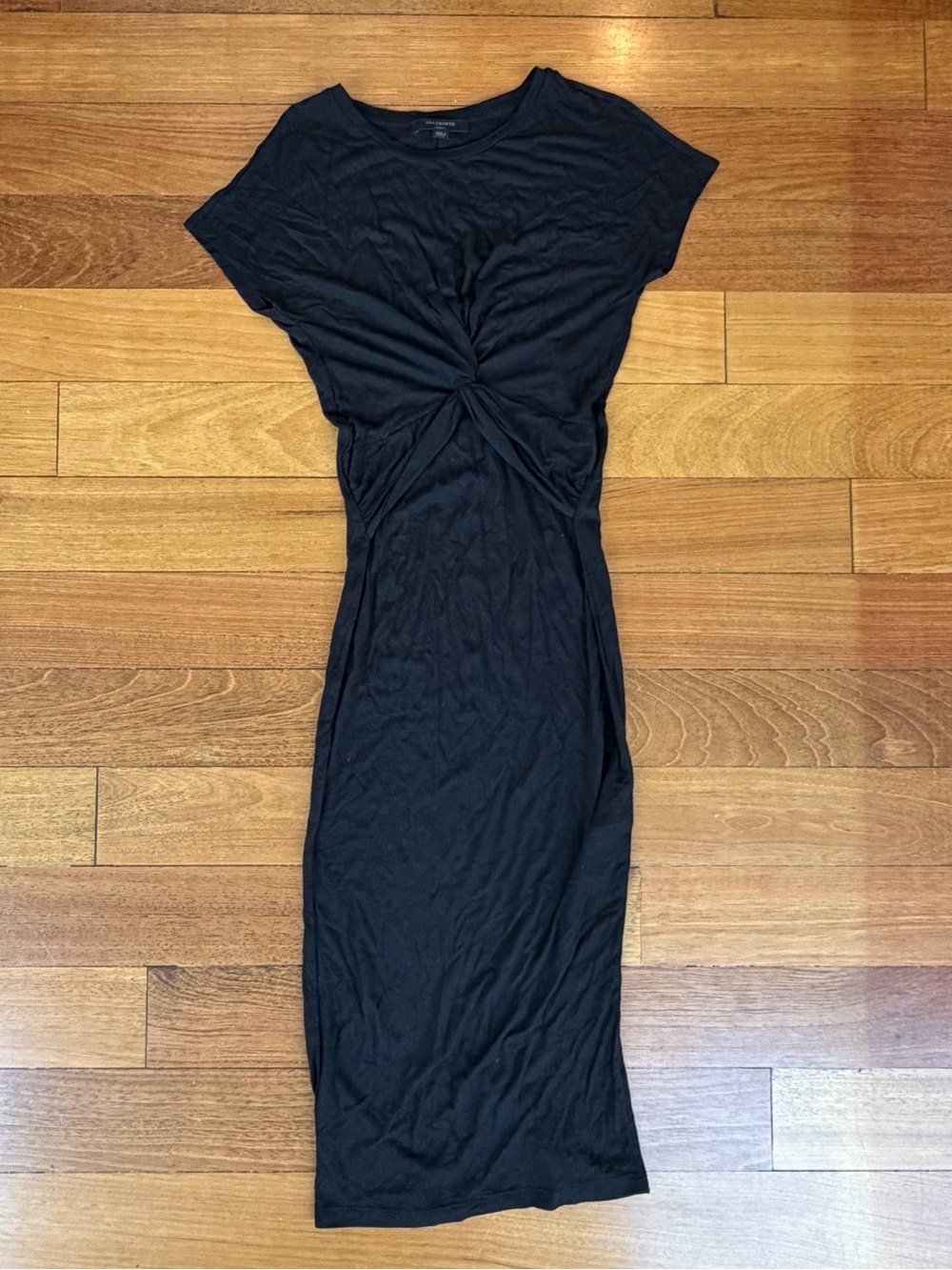 Twist-Front Short Sleeve Dress - Black